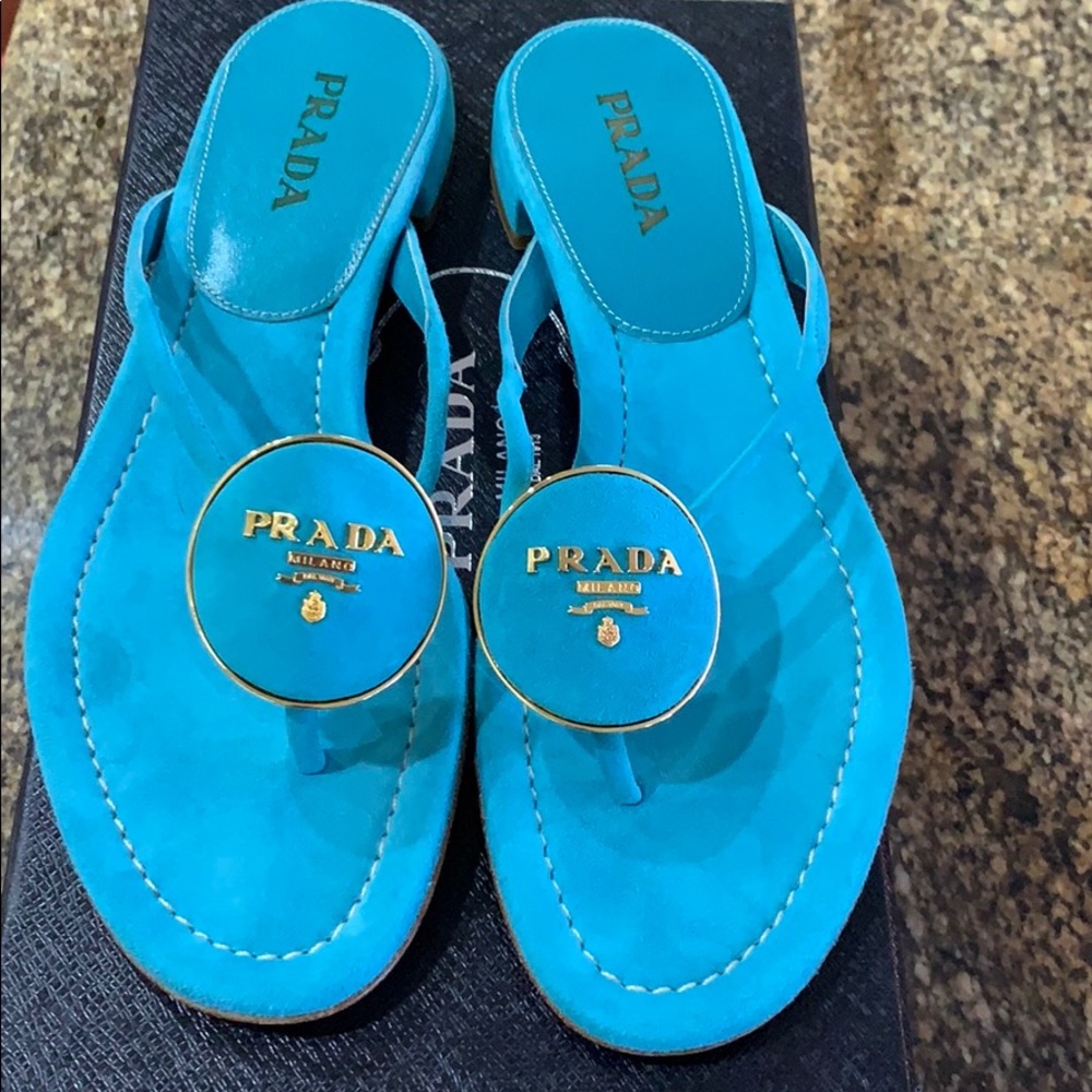 Prada turquoise suede sandals. Size 7 1/2. NWT